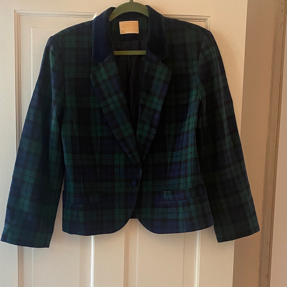 Vintage Pendleton Blackwatch Plaid Wool Blazer in Green & Navy